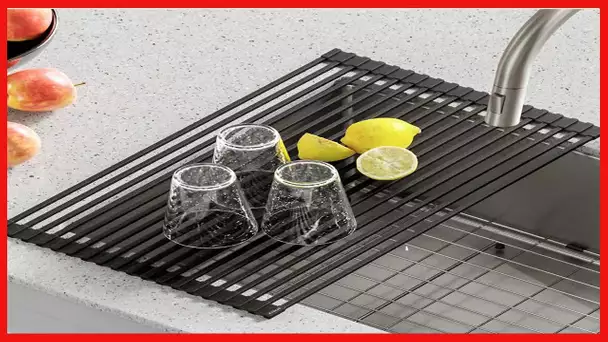 Kraus KRM-10BLACK Silicone-coated stainless steel Over the Sink Multipurpose RollUp Dish Drying Rack