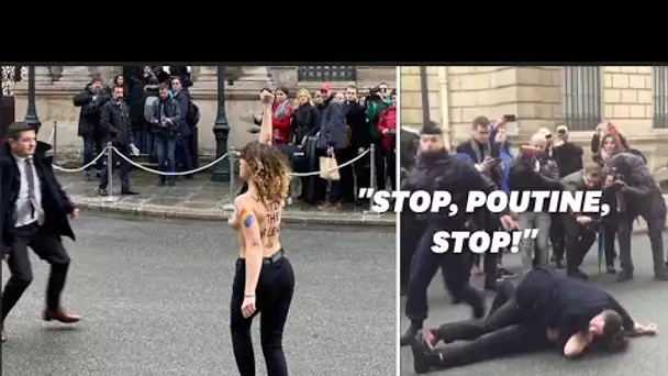 Deux Femen seins nus devant l'Élysée pour protester contre la venue de Poutine