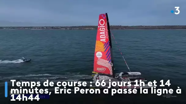 Temps de course : 66 jours 1h et 14 minutes, Eric Peron a passé la ligne à 14h44