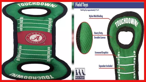 Pets First NCAA Football Field Dog Toy with Squeaker. - Alabama Crimson Tide - for Tug, Toss