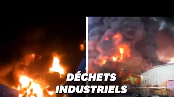 Les images saisissantes de l'incendie d'une usine de recyclage de déchets industriels en Espagne