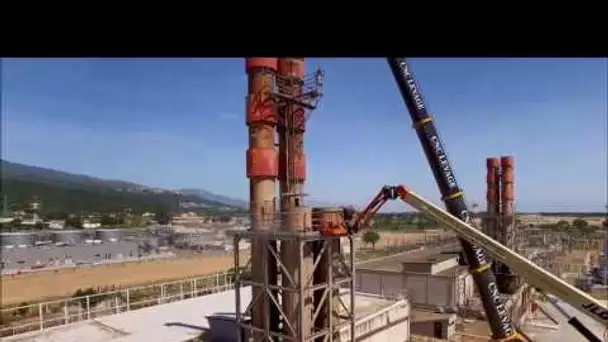 Drone : dépose des cheminées de l&#039;ancienne centrale EDF de Lucciana