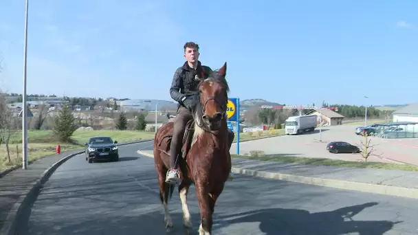 Le gazole lui coûte trop cher, il vient au travail à cheval