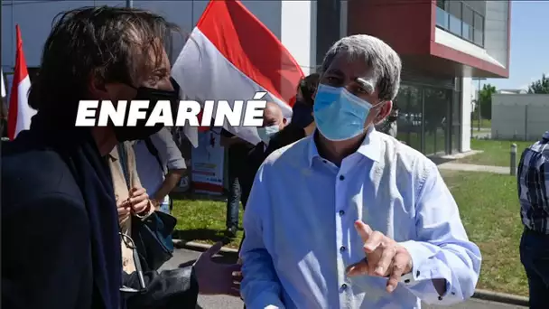 Jean Rottner, président de la région Grand Est enfariné lors d'une manifestation