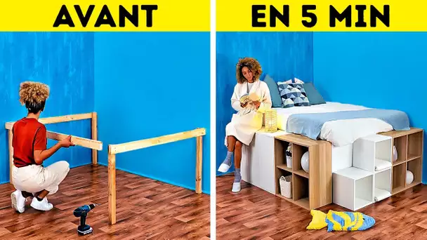 LIT PLATEFORME DIY || DÉCOR COOL POUR LA MAISON ET IDÉES DE DESIGN POUR UNE CHAMBRE