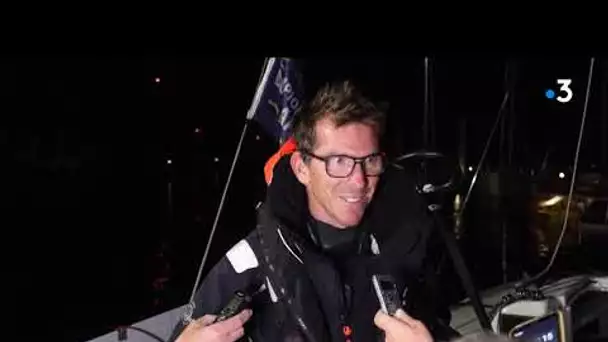 Réaction de Xavier Macaire à son arrivée en tête de la première étape de la Solitaire du Figaro