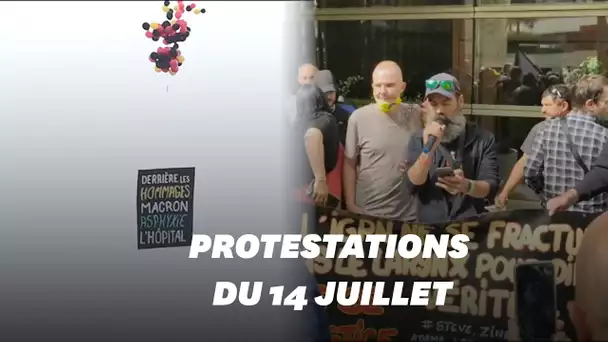 Ballons anti-Macron et défilé de gilets jaunes en marge du 14 Juillet