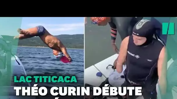 Théo Curin a débuté sa folle traversée à la nage du lac Titicaca en Bolivie
