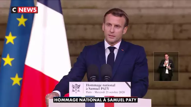 E.Macron : «Je ne parlerai pas de ceux qui ont livré son nom aux barbares, ils ne le méritent pas»