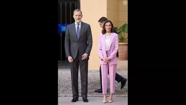 Letizia d'Espagne : Carré wavy et costume lilas, la reine s'offre un look printanier qui fait du b