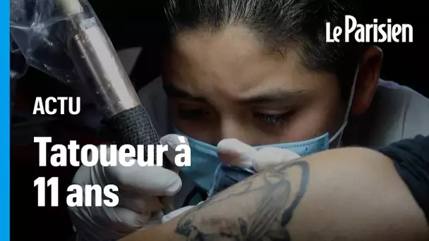 Brandon, 11 ans et tatoueur de gros bras dans l’atelier de son père au Mexique