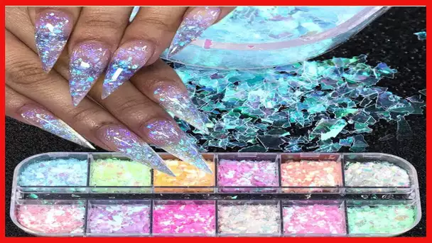 12 Colors Nail Art Glitter Sequins, Irregular Colorful Mermaid Nail Flakes Confetti Sticker Manicure