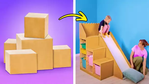 Toboggan DIY pour enfants 📦🎢 Et autres astuces géniales en carton pour parents créatifs