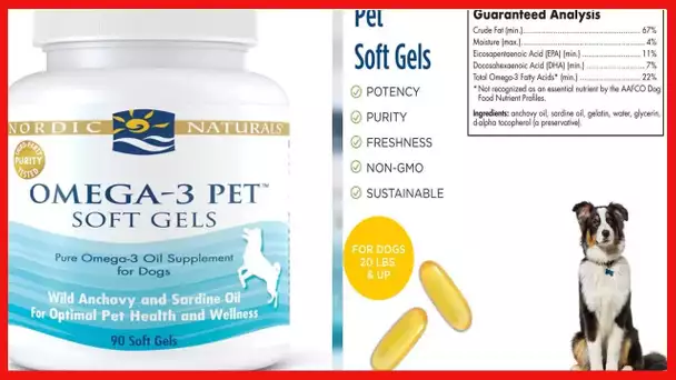 Nordic Naturals Omega-3 Pet, Unflavored - 330 mg Omega-3 Per Soft Gel - 90 Soft Gels - Fish Oil