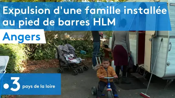 Expulsion d'une famille qui s'était installée dans deux caravanes au pied de barres HLM à Angers.