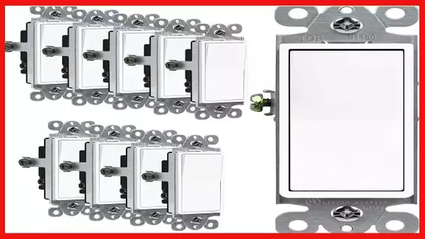 ENERLITES Decorator Paddle Rocker Light Switch, Gloss Finish, Single Pole, 3 Wire, Grounding Screw