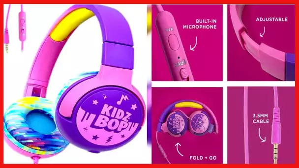 Kidz Bop Wired Headphones for Kids | Microphone | 3.5mm Plug | Volume Limiting 85dB/94dB | Soft Pads