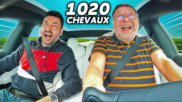 Mon père teste la Tesla, plus rapide qu'une Bugatti  ! (100km/h en 2.1sec - 1020ch)