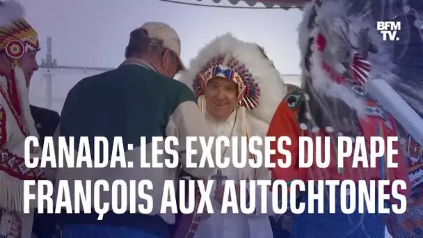 Au Canada, le pape François reçoit une coiffe traditionnelle après ses excuses aux autochtones
