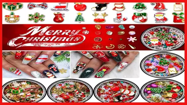 Christmas Nail Rhinestones, Super Valued Over 1500pcs 6 Pots 3D Nail Charms Sequins Alloy Santa