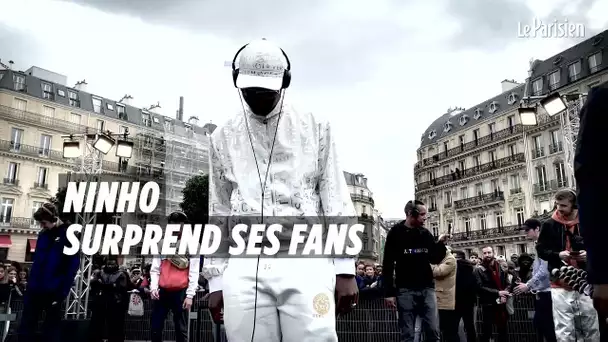 Le rappeur Ninho lance son nouvel album entouré de ses fans, à la gare Saint-Lazare
