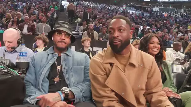 "You talking about that old man out there" - D-Wade & Carmelo support LeBron at #NBAAllStar 2023! ⭐