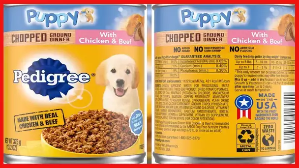 PEDIGREE Puppy Canned Wet Dog Food Chopped Ground Dinner with Chicken & Beef, (12) 13.2 oz. Cans