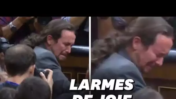 Les larmes de Pablo Iglesias, le leader de Podemos investi n°2 du gouvernement espagnol