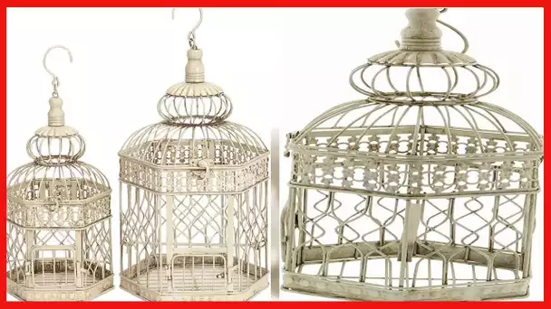 Deco 79 Metal Hexagon Birdcage with Latch Lock Closure and Hanging Hook, Set of 2 21", 18"H, Cream