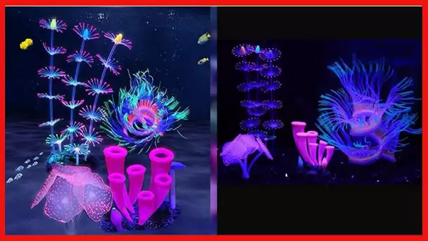 4 Pieces Silicone Glow Fish Tank Decorations Plants with Simulation Silicone Coral, Artificial Horn