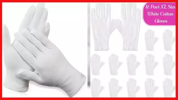 Paxcoo 12 Pairs XL White Cotton Gloves for Dry Hand Moisturizing Cosmetic Eczema Hand Spa and Coin