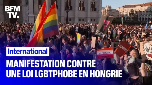 En Hongrie, des manifestants protestent contre une loi LGBTphobe examinée au Parlement