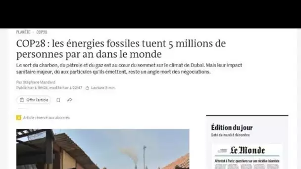 COP 28: "Les énergies fossiles tuent 5 millions de personnes chaque année dans le monde"