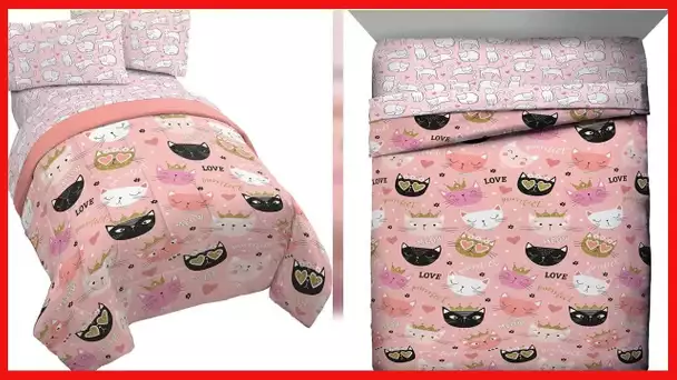Jay Franco Purrrfect 5 Piece Full Bed Set - Includes Comforter & Sheet Set - Bedding Features Cats