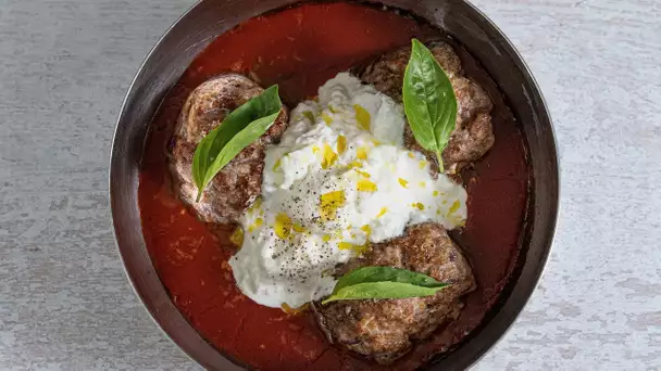 RECETTE #75 - Boulettes de veau à la sauce tomate et stracciatella - Fabrice Mignot