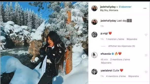 Jade Hallyday partage des photos au ski en veste noire et montre ses beaux cheveux