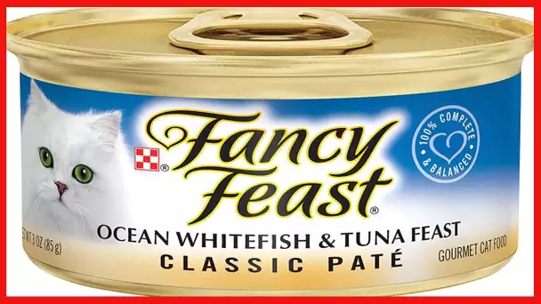Purina Fancy Feast Grain Free Pate Wet Cat Food, Classic Pate Ocean Whitefish & Tuna Feast - (24) 3