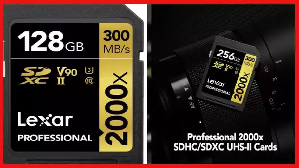 Lexar Professional 2000x 128GB SDXC UHS-II Card, Up To 300MB/s Read, for DSLR, Cinema-Quality Video