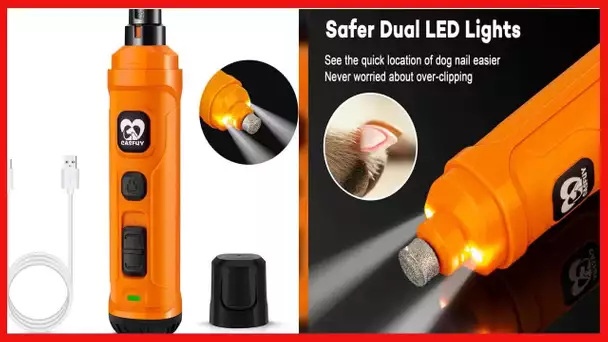 Casfuy Dog Nail Grinder with 2 LED Light - New Version 2-Speed Powerful Electric Pet Nail Trimmer