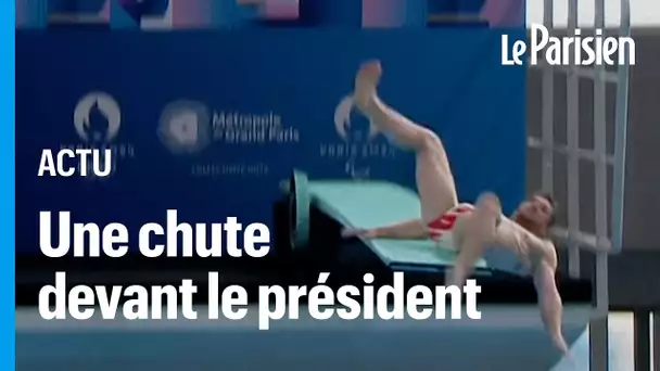 La chute du plongeur Alexis Jandard devant Macron à l’inauguration du centre aquatique olympique