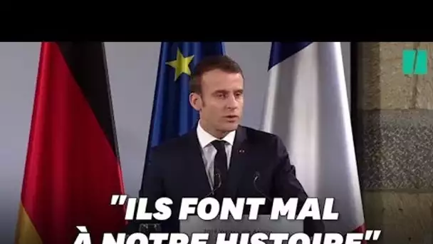 Emmanuel Macron condamne "les mensonges" sur le traité d'Aix-la-Chapelle