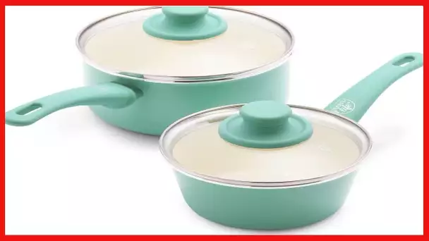 GreenLife Soft Grip Healthy Ceramic Nonstick, 1QT and 2QT Saucepan Pot Set with Lids, PFAS-Free
