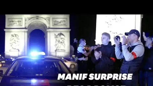 Avant l'allocution de Macron, les policiers manifestent devant l'Arc de Triomphe