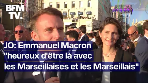 Flamme olympique: Emmanuel Macron "heureux d'être là avec les Marseillaises et les Marseillais"