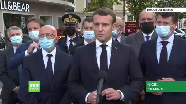 Emmanuel Macron s’exprime devant les journalistes après l'attentat de Nice