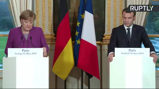 Point de presse conjoint d’Emanuel Macron et Angela Merkel à Paris
