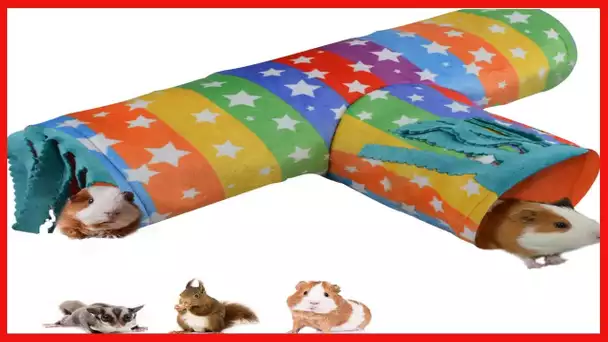 Guinea Pig Tunnel-HOMEYA Guinea Pig Hideout,Collapsible 3 Way Hamster Play Tubes with Fleece Forest