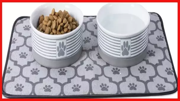 Bone Dry Paw & Patch Ceramic Pet Collection, Medium Set, 6x2", Gray, 2 Piece