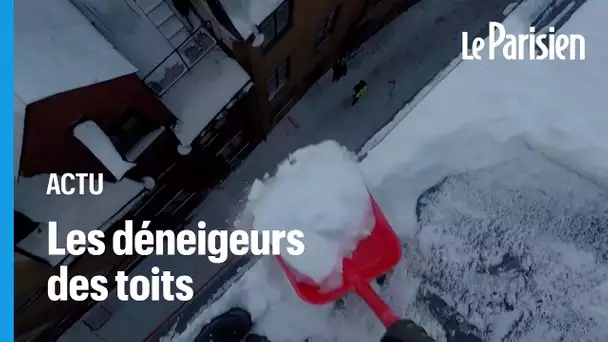 Suède : une armée de balayeurs de neige s'active sur les toits de Stockholm
