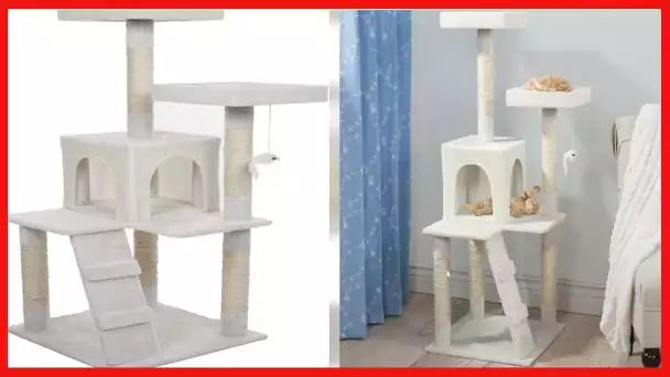 4-Tier Cat Tower - Napping Perches, Cat Condo with Ladder, 5 Sisal Rope Scratching Posts, Hanging